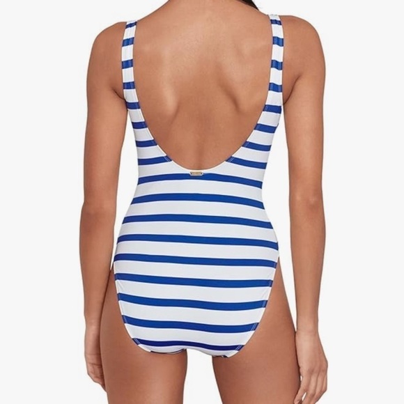 LAUREN Ralph Lauren Port Stripe Lace Side Tank One-Piece Coastalcore Beachy 6 - Picture 4 of 14